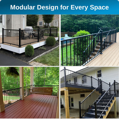 Weatherables 42 in. H x 5 ft. W Stanford Gate Kit – Aluminum Porch & Deck Railing Gate with Black Powder-Coated Finish, Adjustable Outdoor Entry Gate