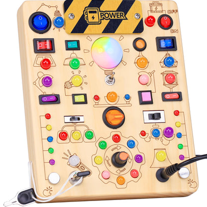 RichBoy Montessori Toy Busy Board with 40 LED Lights, 59-in-1 Sensory Toys for Toddlers, Travel Educational Activity for Airplane, Ideal Christmas Birthday Gift for Boys & Girls (7.8" x 6.5")