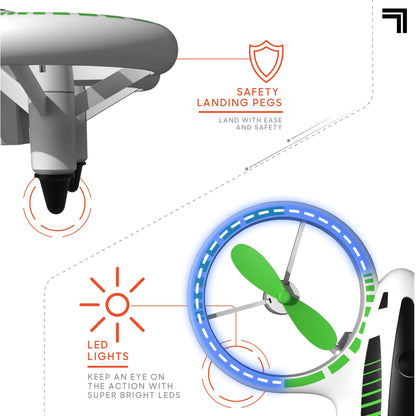 SHARPER IMAGE 2.4GHz RC Glow Up Stunt Drone with LED Lights, Mini Remote Controlled Quadcopter with Assisted Landing, Small Plane for Kids and Beginners, Wireless and Rechargeable