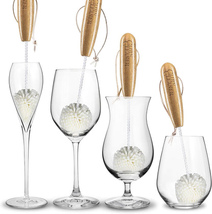 Whiskey Tasting Glass Brush - Natural Bamboo 3-Pack, Also for Wine Glasses and Champagne Flutes