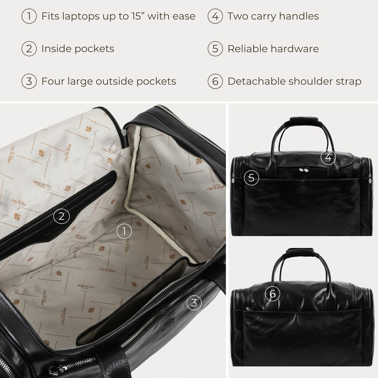 Time Resistance Leather Duffel Bag - Large Weekend Gym Travel Bag (Black)