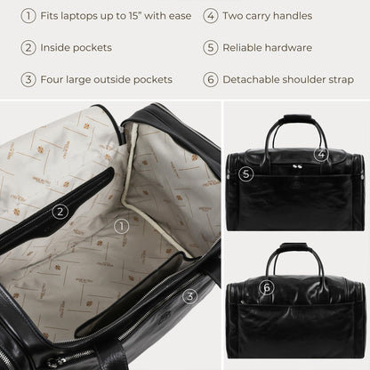 Time Resistance Leather Duffel Bag - Large Weekend Gym Travel Bag (Black)