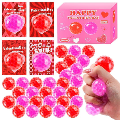 Valentines Day Gifts for Kids, 32 Pack Stress Balls with Valentines Day Cards, Stress Relief Squeeze Balls for Boys & Girls Valentines Party Favors Gift Exchange Rewards School Classroom Prizes