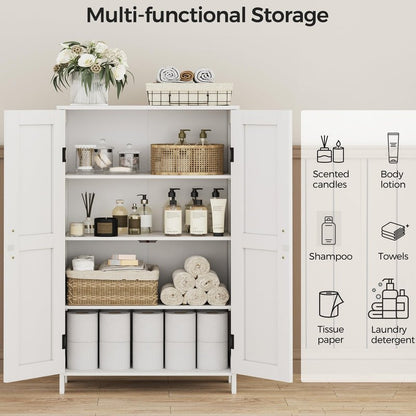 Homleke Farmhouse Bathroom Cabinet with Adjustable Shelves, Free-Standing Storage Cabinet with Barn Doors, for Kitchen, Living Room, Dining Room, Entryway, White