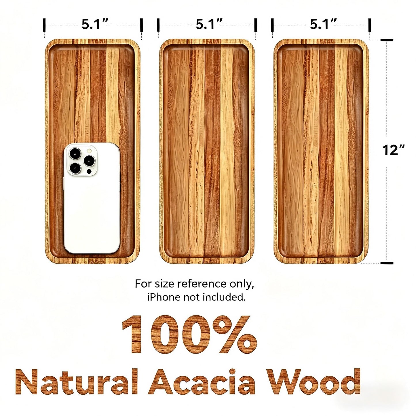 Anyvape Acacia Wood Serving Trays, Set of 3 Wooden Serving Platters for Home Decor, Food, Cheese, Fruit, Vegetables, Charcuterie, Appetizer Serving Tray(11.8 x 5.1 x 0.78 inches)