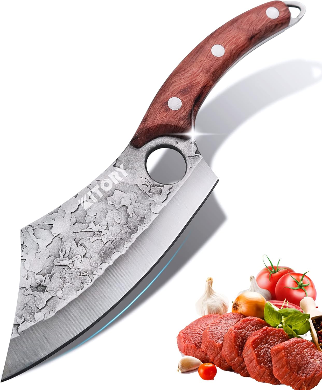 Japan Knives Viking Knife Meat Cleaver, Hand Forged Chef Butcher Full Tang Boning Knife for Outdoor Cooking