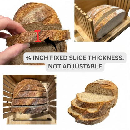 Bread Slicer for Sourdough Rounds & Homemade Bread - Round, Loaf & Baguette. Bamboo Bread Cutting Guide W/Crumb Tray - Foldable - Knife Not Included. Recommended: Serrated Knife Blade 10-12 Inches
