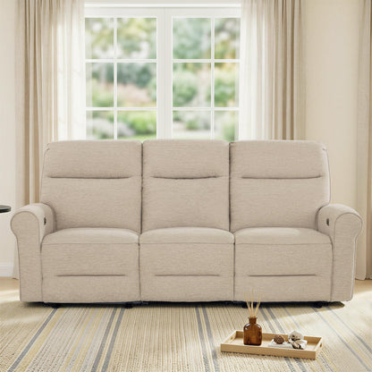 MCombo 87.8" Wall Hugger Power Reclining Sofa with Drop Down Table, 3-Seater Recliner Couch for Small Spaces Living Room RV, USB Ports, Fabric PR635M3 (Beige)