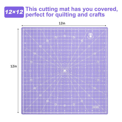 Headley Tools 12"x12" Rotating Cutting Mat, Self Healing Mat with 360-Degree Rotation & Anti-Slip Base, Sewing Board Cutting Mat Perfect for Fabric Quilting Leather Hobby Project, Purple
