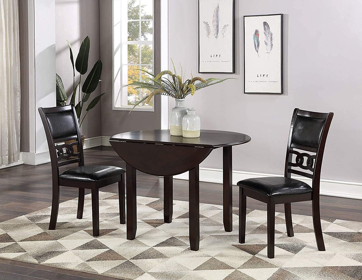 New Classic Furniture Gia 3-Piece Drop Leaf Dining Table Set with 2 Chairs, 42-Inch, Ebony