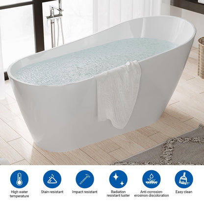 67" Freestanding Bathtub, Black Exterior White Interior Acrylic Stand Alone Soaking Tub, Modern Oval Bath with Ergonomic Design and Chrome Drain for Bathroom Remodel and Home Spa