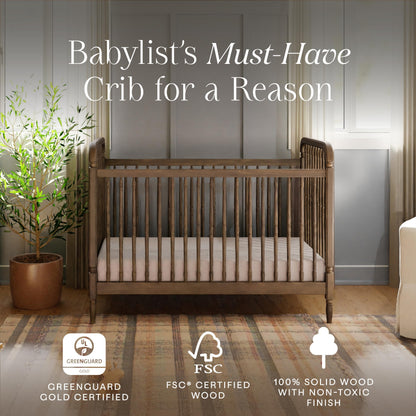 Namesake Liberty 3-in-1 Convertible Spindle Crib with Toddler Bed Conversion Kit in Natural Walnut, Greenguard Gold and FSC® Certified