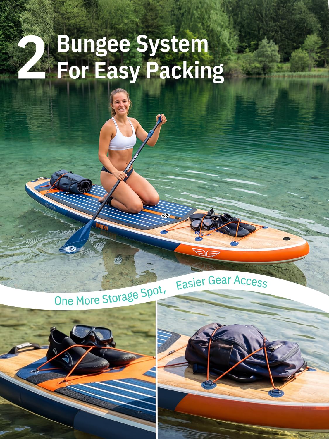 Niphean (Extra Large) Inflatable Paddle Board, SUP for 2+1 People/Family 500lbs Capacity Stand Up Paddle Board with SUP Accessories, StabilTrac Fin Non-Slip Paddleboard for Adults-Light Gray