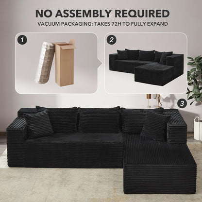 Modular Sectional Sofa Cloud Sectional Couch, 106" Comfy L Shaped Black Couches for Living Room, Deep Seat Memory Foam Plush Corduroy Boneless Couch Sectionals with L Facing Chaise Sofa