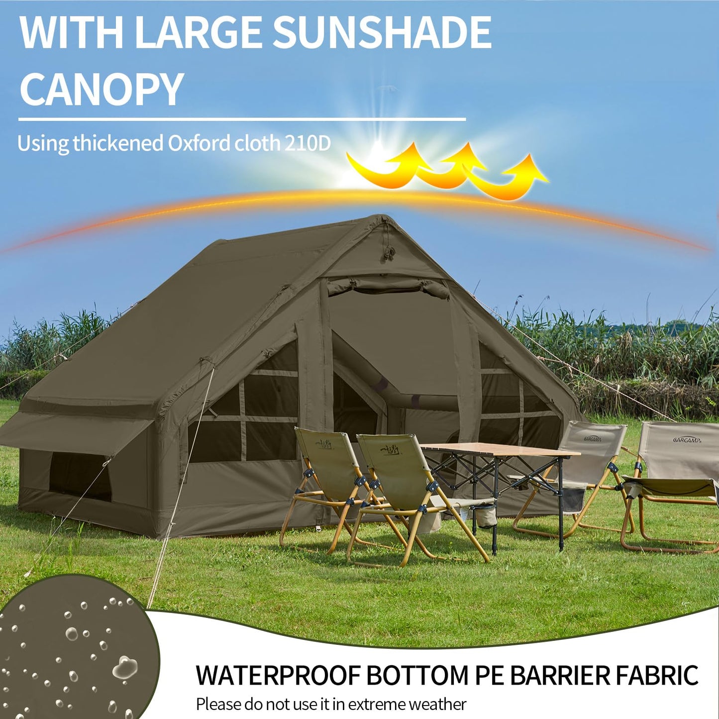 Inflatable Tent with Pump, 4-6 Person Glamping Camping Tents House, Easy Setup Blow Up Family Tents for 4 Seasons Waterproof Inflatable Tent for Camping Wind Resistant Air Tents House for Adult