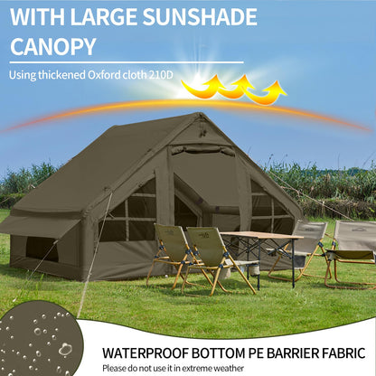 Inflatable Tent with Pump, 4-6 Person Glamping Camping Tents House, Easy Setup Blow Up Family Tents for 4 Seasons Waterproof Inflatable Tent for Camping Wind Resistant Air Tents House for Adult