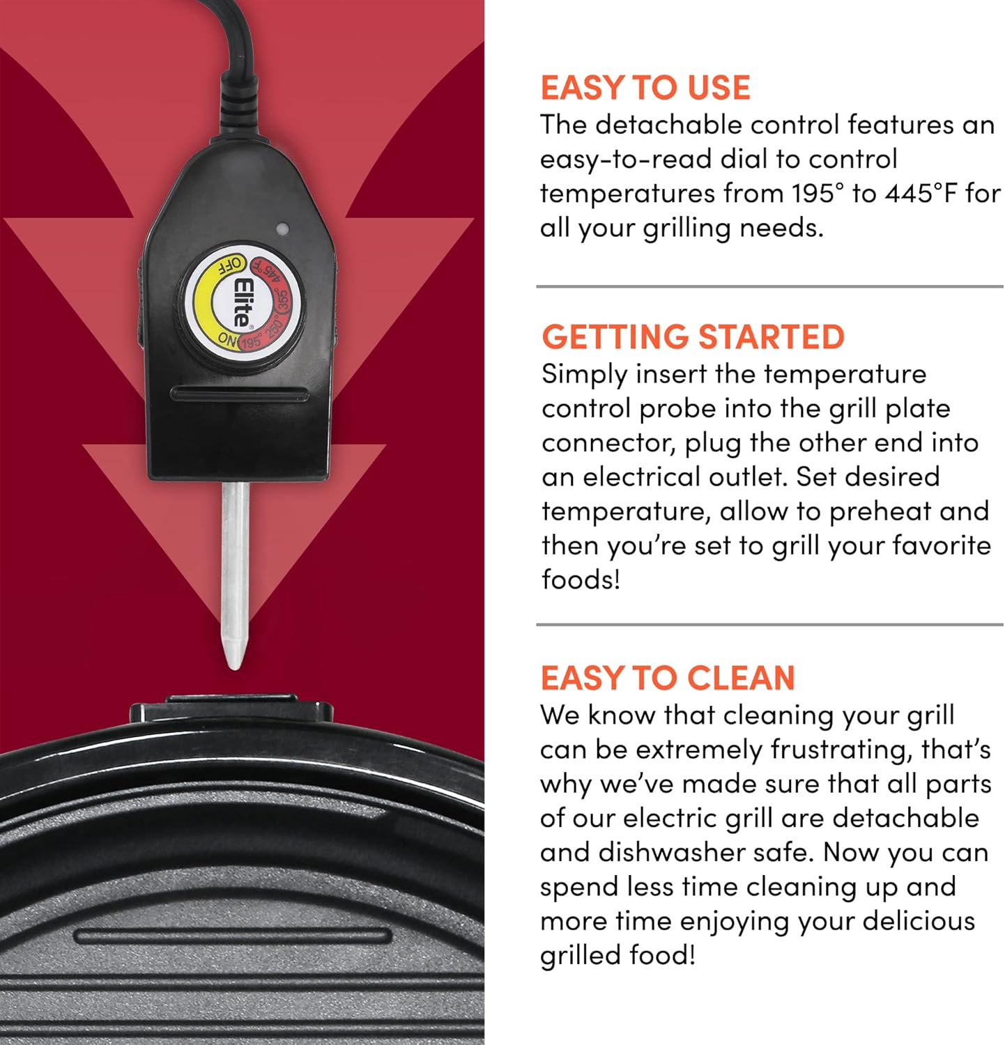 Elite Gourmet EMG-980B Smokeless Electric Tabletop Grill, 6-Serving, 14" Black, Nonstick, Dishwasher Safe