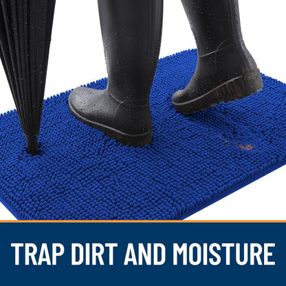 OLANLY Dog Door Mat - Absorbent Non-Slip Chenille Mat for Muddy Paws | 59x35 Royal Blue