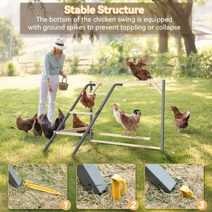 PETSFIT Chicken Perch for Coop-Solid Wood and Rustproof Iron Roosting Bar with Swing - Ideal for Backyard Poultry