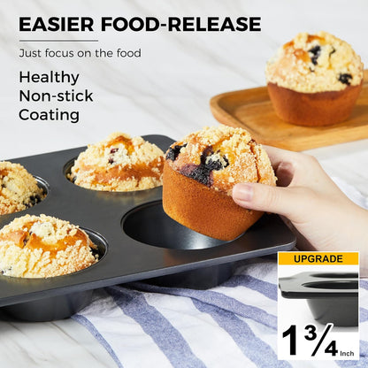 HONGBAKE Nonstick Jumbo Muffin Pan, 2 Pack Large Cupcake Tin for Baking, 3.5dia, 6 Cup, Extra Thick