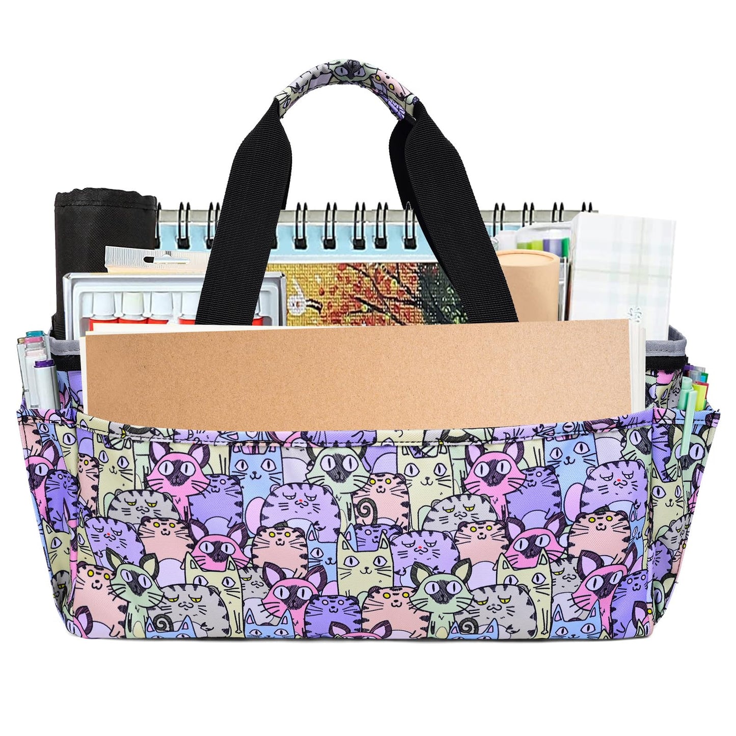 FORTEVIS Multi-Functional Tote Craft Bag Desktop File Folder Carrying Bag With Pockets For Art,Craft,Sewing, Travel, Daily Use,Office (Cat)