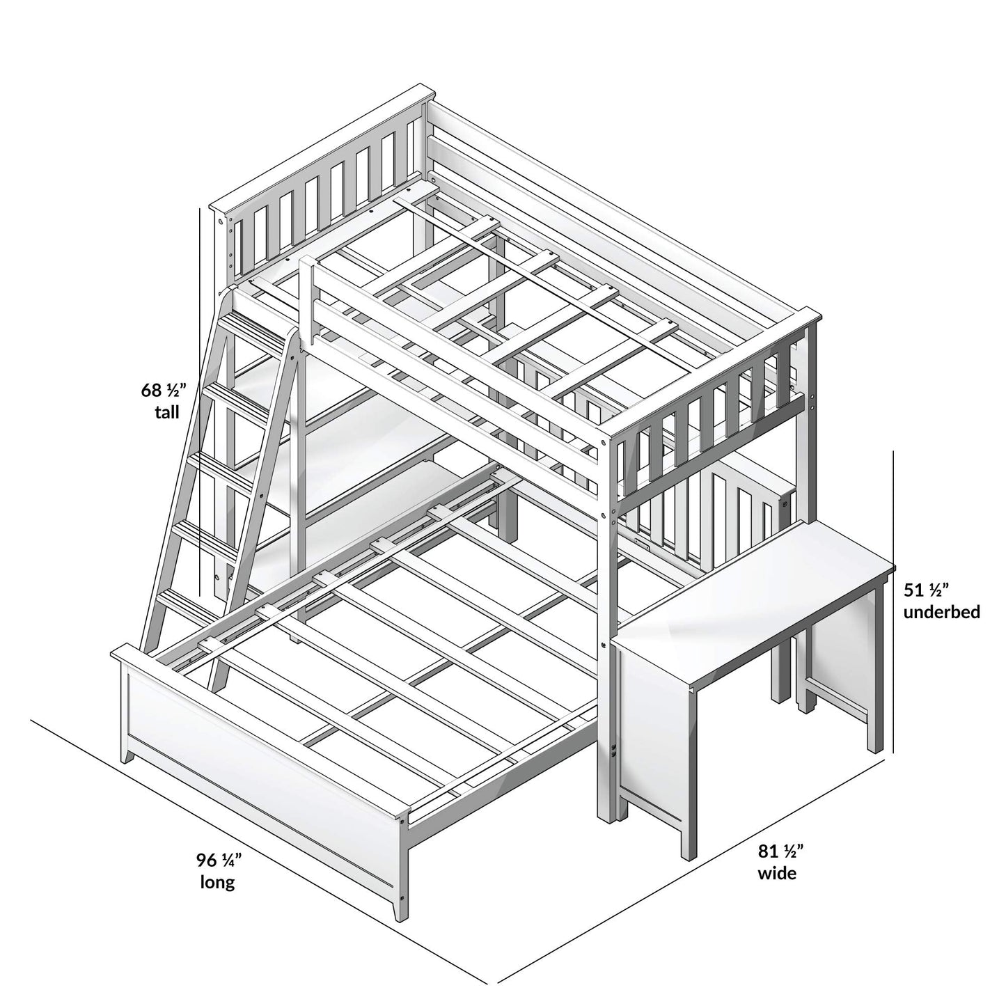 Max & Lily Bunk Bed, L Shape Twin-Over-Full Bed Frame For Kids With Bookcase and Desk, Clay