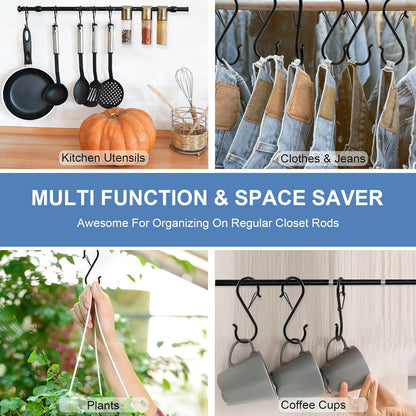 ADIIL 16 Pcs S Hooks with Safety Buckle, Heavy Duty Metal S Shaped Hooks for Hanging Plants, Kitchen Utensils