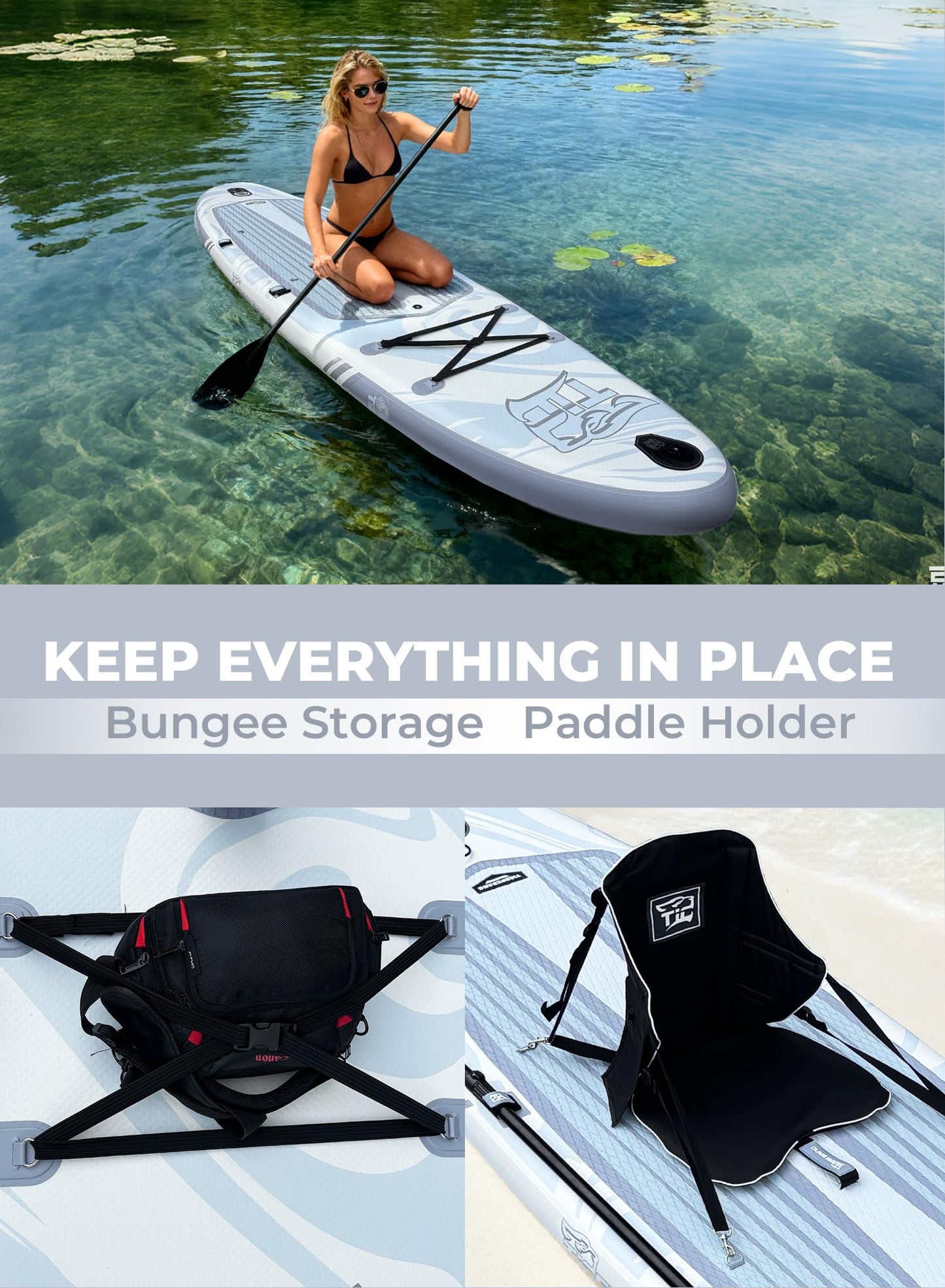 TIGERXBANG Inflatable Stand Up Paddle Board 11'6"×35"×6" with Complete Accessories, Premium Large Paddle Boards for Adults/Youth, Paddle Board Polar Frost Collection