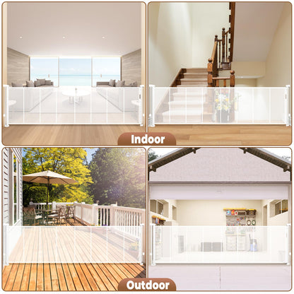 236" Retractable Baby Gate Extra Wide, 41" Tall Retractable Dog Gate for Stairs, Doorways, Decks, Mesh Gate Long Child Gate Pet Gate for Indoor, Outdoor, with Reinforced Mesh Rods, Dual Locks