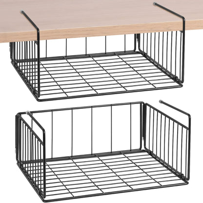 SUFAUY 2-Pack Steel Under Cabinet Shelf Basket Organizer, Metal Wire Rack Hanging Storage Baskets for Kitchen Pantry,