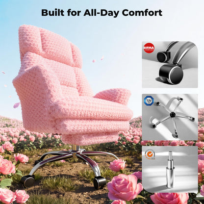 HOMRELEXA Big and Tall Office Chair, Flip Armrests for Pets & Cross Legged Sitting, Executive Ergonomic Computer Gaming Chair with Foot Rest, Rose Velvet Pink Wide Seat Reclining Desk Chair