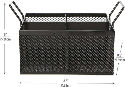 Mind Reader Utensil Accessory Caddy, Black Metal Mesh Organizer for Countertop, Office, Kitchen, 8.5" L x 8.5" W