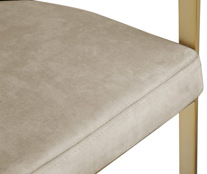Meridian Furniture 596Stone-C Marcello Collection Modern | Contemporary Velvet Upholstered Counter Height Stool with Brushed Brass Iron Frame, 22.5" W x 20" D x 35.5" H, Stone, Set of 2