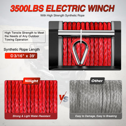 Nilight 3500 lbs ATV Winch 12V Electric Winches With Synthetic Winch Rope Wireless Remote Wired Switch Fairlead Mounting Plate Portable Waterproof Winch for Towing ATV UTV Trailer Truck Jeep Offroad