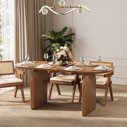 homary Japandi Oval Dining Table for 6, 70.9" Solid Pine Wood Kitchen Table, Modern Mid Century Minimalist Kitchen & Dining Room Table, Double Pedestal Base, Walnut