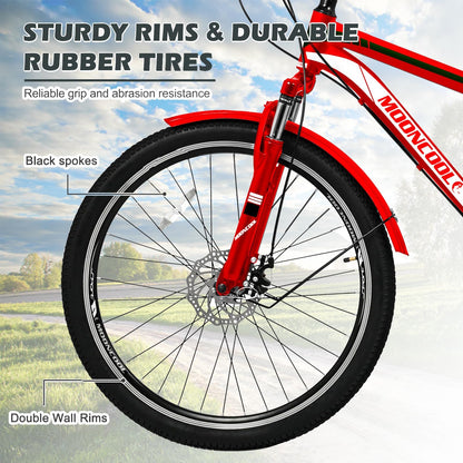 ABORON Adult Mountain Tricycle, 7-Speed 3-Wheel Mountain Bikes 24/26/27.5inch Available, Front Suspension, Disc Brake (Scarlet, 27.5" Wheels)