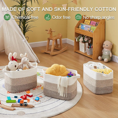 OIAHOMY Woven Storage Baskets - Cotton Rope Baskets for Toys & Towels | Pack of 3, Gradient Yellow