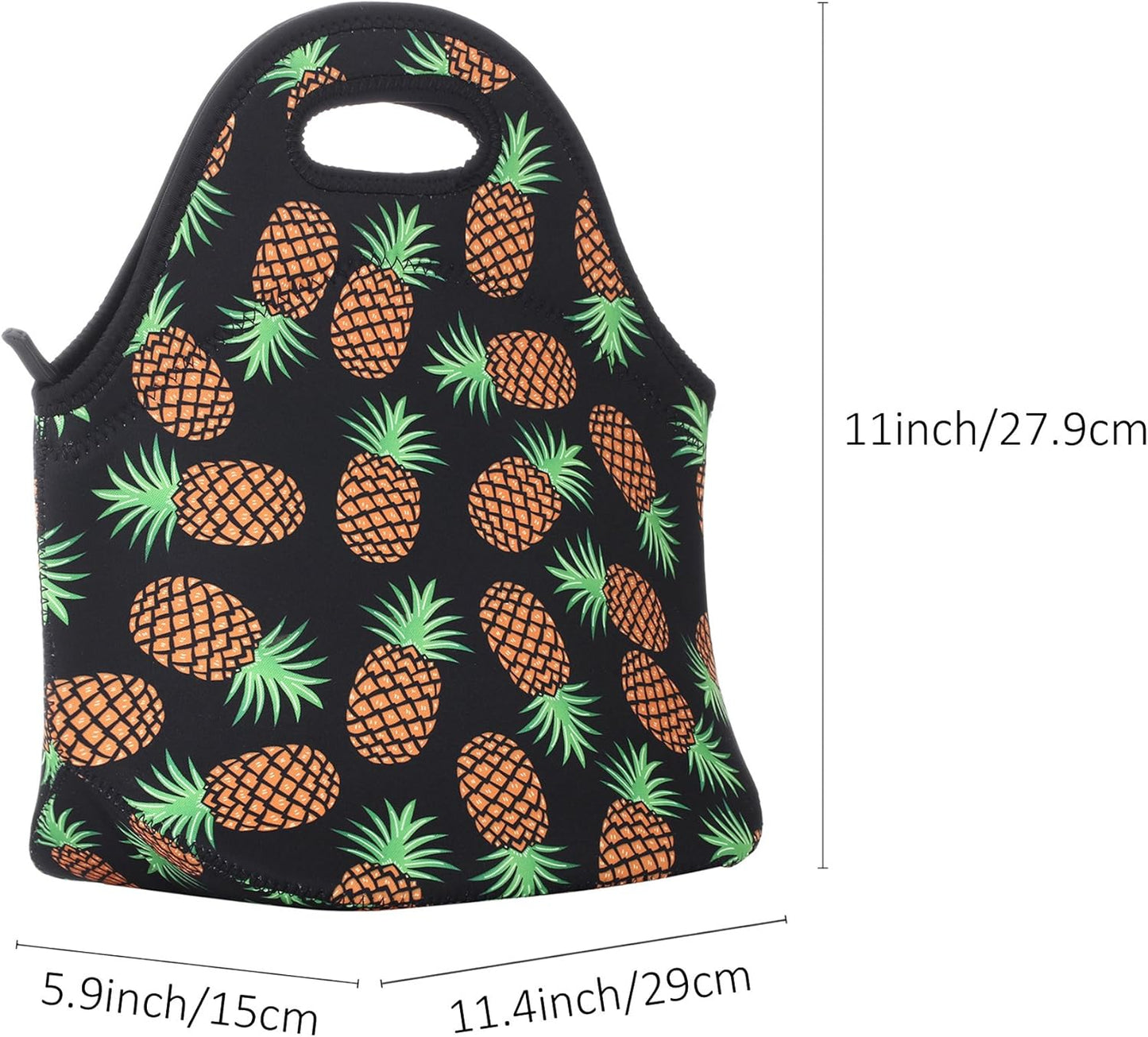 Neoprene Lunch Bag for Kids, Insulated Tote for Women Men, Pineapple Black