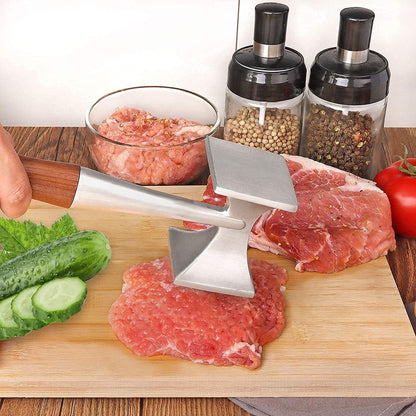 Meat Tenderizer Hammer, Dual-Sided Meat Pounder Tool with Wooden Handle for Steak, Beef, Poultry Mallet