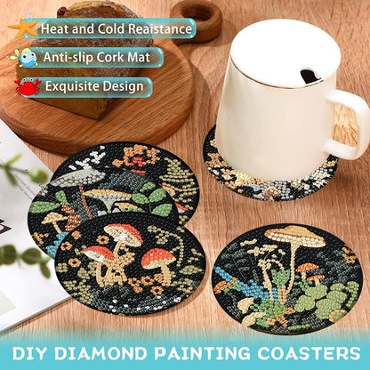 Ekuxom 8 Pcs Diamond Art Coasters Kit for Adults- Mushroom Forest Diamond Painting Coasters with Holder-DIY Crystal Full Drill Rhinestone for Crafts Gifts Adults Beginners