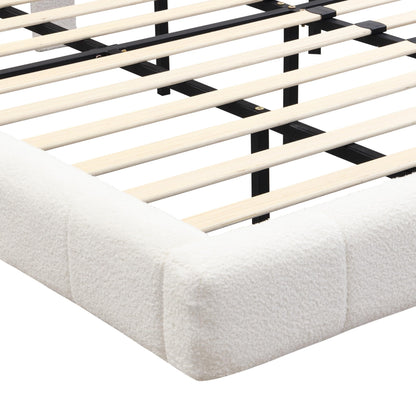 Christopher Knight Home Borden Floating Bed Frame Queen Size with Lights, Boucle Queen Size Platform Bed Frame with Headboard, Modern Floating Queen Bed Frame,No Box Spring Needed,Easy Assembly, White