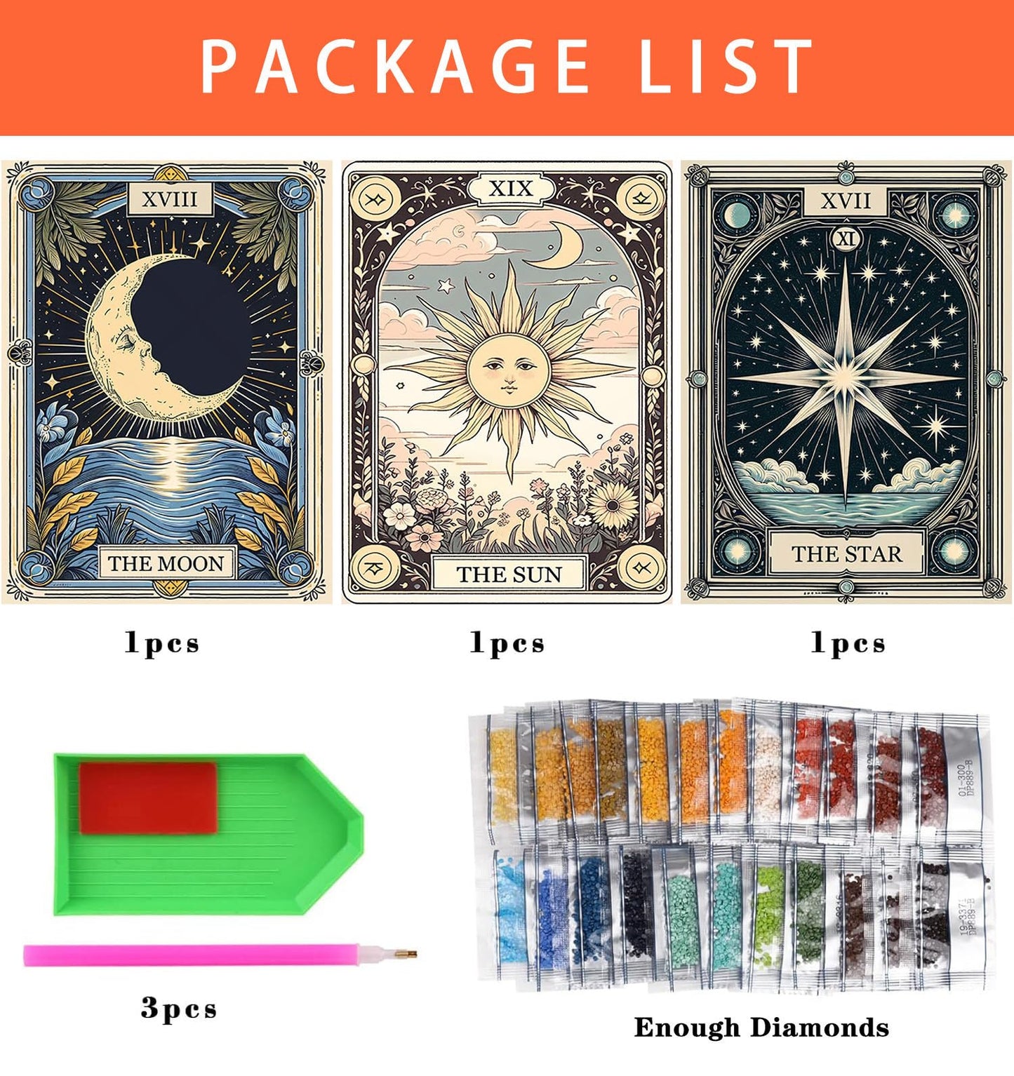 Axquilon 3 Pack Diamond Art Kits for Adults, Tarot Diamond Painting Kits for Adults Beginner, DIY 5D Full Drill Gem Art for Home Wall Decor 12x16 inch
