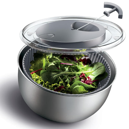 COOK WITH COLOR Stainless Steel Salad Spinner - 5 Qt. Lettuce Washer And Vegetable Spinner Dryer for Easy Salad Prep - Non Slip Base with Pull Handle - Auto Stop Brake System, Stain and Odor Resistant