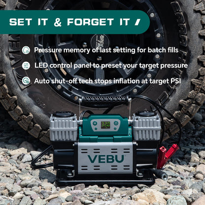 VEBU ‌Off-road Air Compressor 12V Tire Inflator, 150PSI with Auto Shut Off, Digital Display & Preset, 10.6CFM Fast Inflation for Off-road Vehicles, Trucks, SUVs, RVs, ATVs