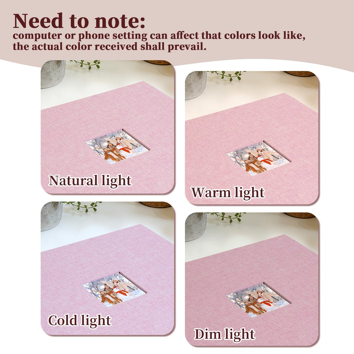 Hiwhy 12x12 Inch Large 3 Ring DIY Scrapbook Photo Album, Linen Cover Scrapbook with 20 Sheets Plastic Sleeves 40 Pages Memory Book for Wedding Birthday Baby Family (Pink)