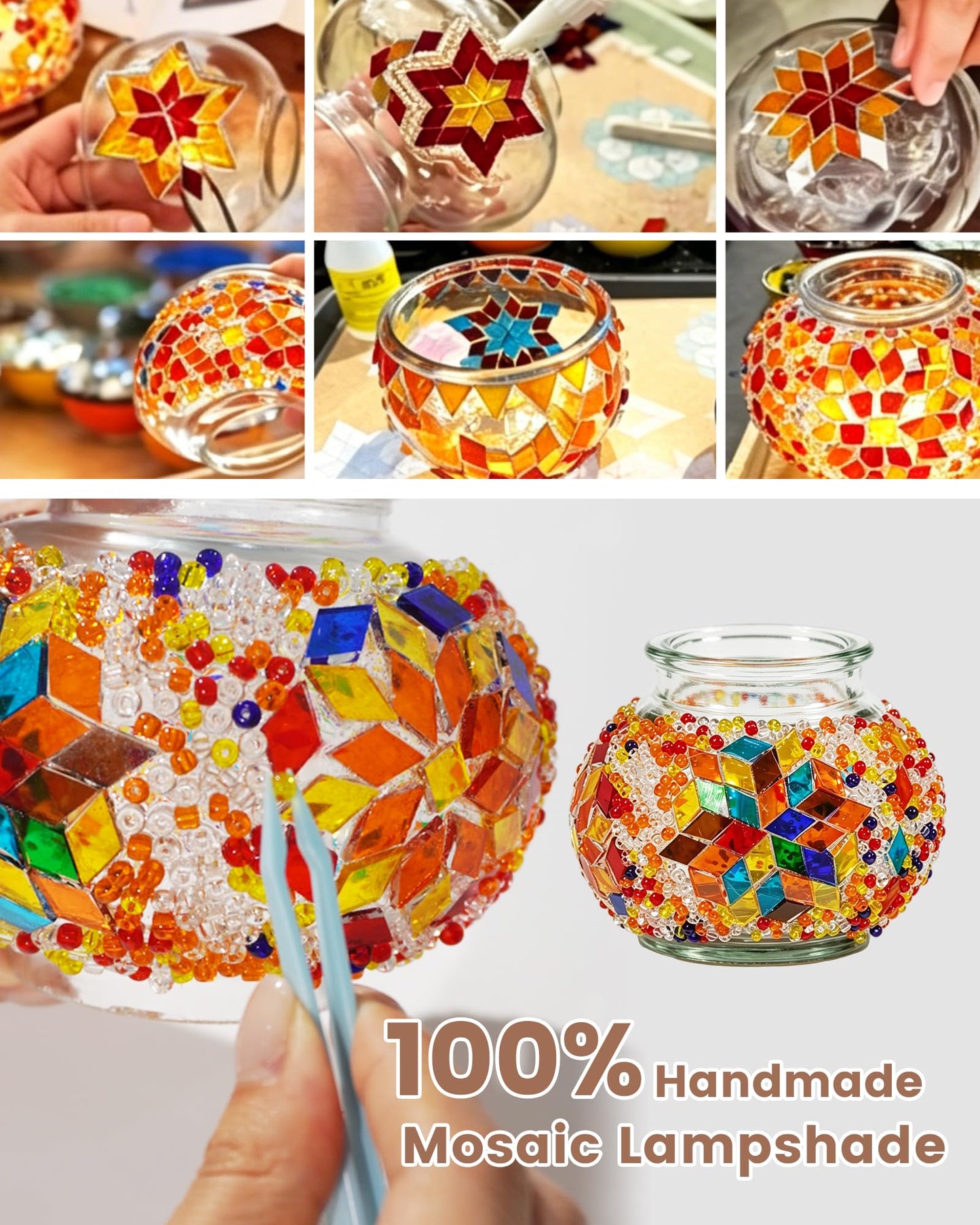 LOZNDA DIY Turkish Mosaic Lamp Kit, Bedside Turkish Lamp Bohemian Moroccan Unique Gift Idea, Mosaic Art & Craft Project Kits for Adults & Teens for Living Room (Prism Aura)
