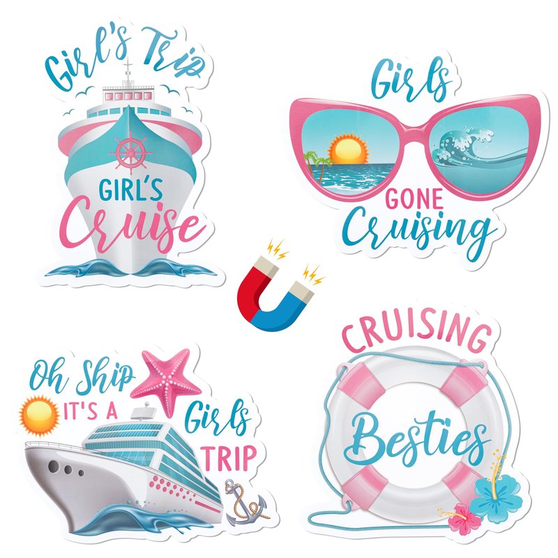 JAPBOR Cruise Door Decorations Magnetic - 4PCS It’s A Girls Trip Magnets, Girl Ship Car Cabin Refrigerator Magnet Decal, Cruising Magnetic Fridge Stickers for Home Kitchen Decor