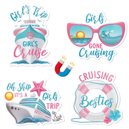JAPBOR Cruise Door Decorations Magnetic - 4PCS It’s A Girls Trip Magnets, Girl Ship Car Cabin Refrigerator Magnet Decal, Cruising Magnetic Fridge Stickers for Home Kitchen Decor