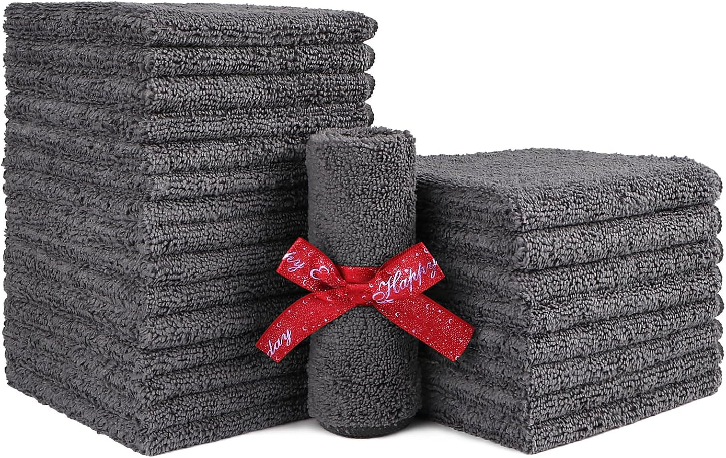 24 Pack, 12x12 Inch HOMEXCEL Microfiber Washcloths Highly Absorbent and Soft Face Towel, Multi-Purpose Grey Wash Cloths