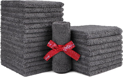 24 Pack, 12x12 Inch HOMEXCEL Microfiber Washcloths Highly Absorbent and Soft Face Towel, Multi-Purpose Grey Wash Cloths